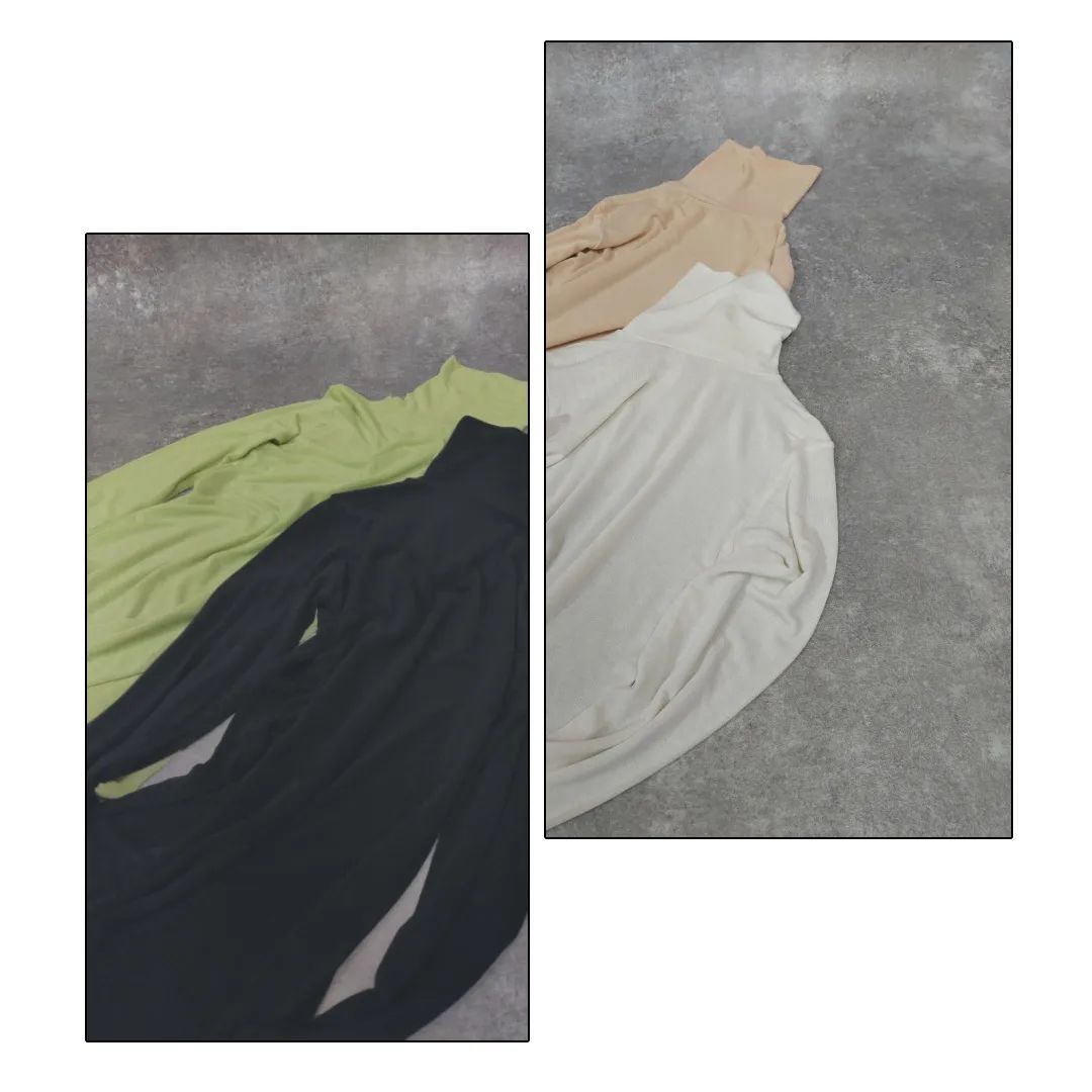 ▷high neck tops¥3,850 taxinwhite/black/beige/light green（完売）やわらかい素材のシアートップス。透けすぎない厚さなので通常のシアーインナーより使いやすくおすすめ。ニットやスウェットの中にレイヤードしたりワンピのインナーとしても◎..