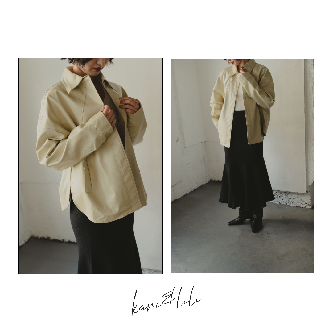 ▷leather like BZ¥13,200 taxinblack/beige品番：WU257621B001#kariandlili #kari #カウリアンドリィリィ #カウリ #トレンド #トレンドアイテム #30代コーデ #20代コーデ #大人ファッション #大人スタイル #大人コーデ #大人カジュアル #大人フェミニン #高見え #高見えアイテム #大人のプチプラ #大人プチプラコーデ #レザージャケット #ジャケット #アウター #ジャケットコーデ