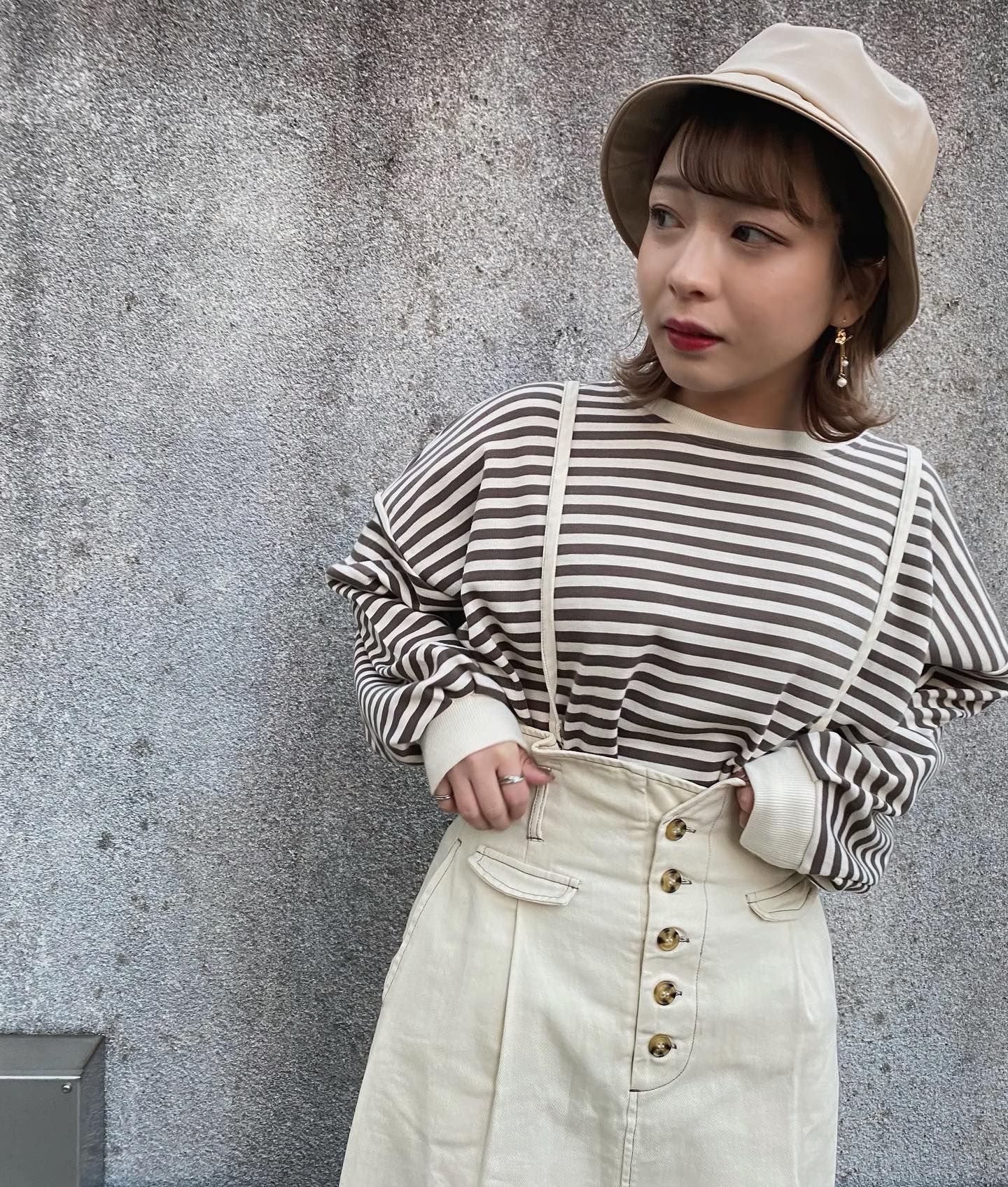 .【2021 Spring】　coming soon...#retrogirl_ootd#レトロガール#レトロガールコーデ#トレンドファッション#プチプラコーデ#サス付きスカート #スカートコーデ #ボーダー #バケハ #春コーデレトロガール錦糸町パルコ店 @retrogirl_kinshichoparco @mi___u._.u  みすず　150㎝