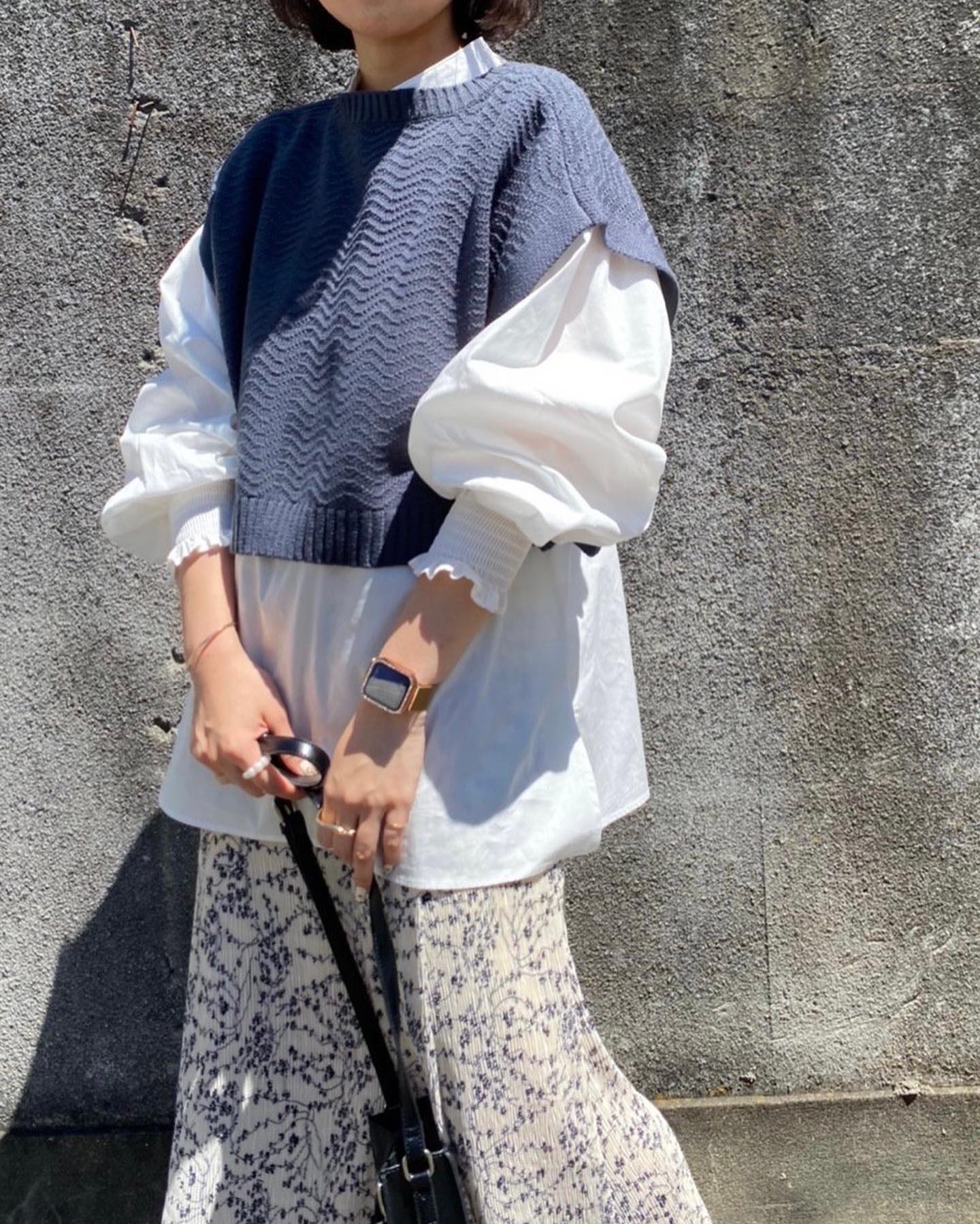 【New arrival】? RF139412S001  柄編みﾍﾞｽﾄｾｯﾄ▷¥4,290(税込)(店舗入荷中.オンライン近日入荷) ∥color∥ beige / green / blue袖にボリュームがあり女の子らしい華奢見えするアイテムです♡#retrogirl_ootd#レトロガール#レトロガールコーデ#トレンドファッション#プチプラコーデ#秋カラー #秋コーデ #2021aw#ベストコーデ #柄編み #ニットベスト #花柄スカート #マーメイドスカート