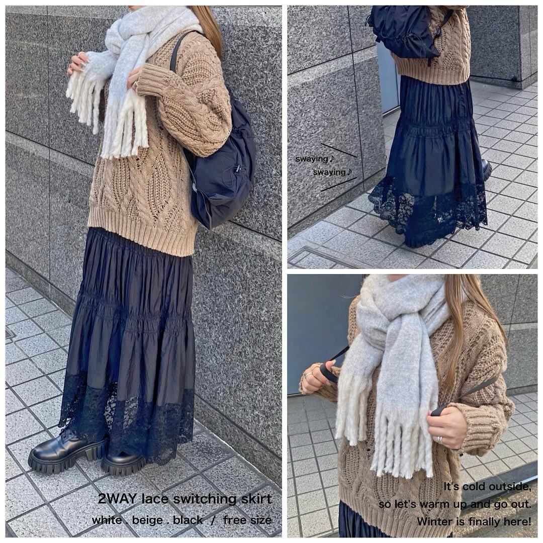 " hit skirt ︎ "⁡2wayで楽しめるオリジナルスカートはカジュアルにも着て頂けます🧤⁡⁡︎2WAYレース切替スカート ¥4,290⁡⁡取り扱い店舗、オンラインともに在庫残りわずかなのでおはやめに…︎⁡⁡⁡⁡⁡⁡⁡⁡⁡⁡⁡#urmelty #ユアメルティ #スカート #レーススカート #ロングスカート #デザインスカート #2wayスカート #スカートアイテム #秋スカート #カラースカート #秋アイテム #スカートコーデ #レーススカートコーデ #ロングコーデ #デザインスカートコーデ #カラースカートコーデ #秋スカートコーデ  #切替スカートコーデ  #ガーリーコーデ #ガーリーアイテム #秋コーデ  #韓国っぽ #韓国っぽコーデ #韓国ファッション #オトジョ #大人女子 #オトジョコーデ