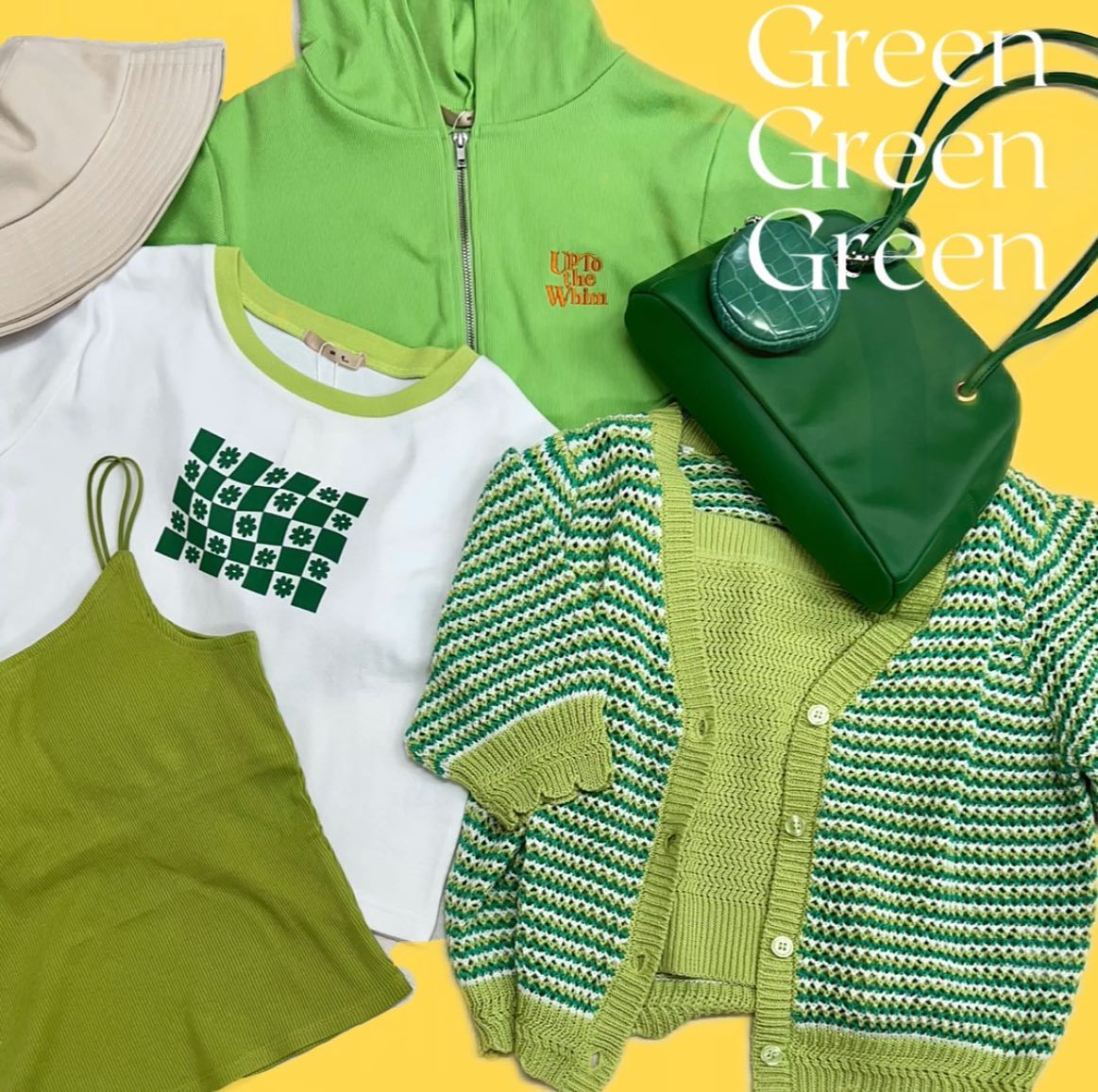 green green green⁡EM280012T004スカシボーダーSET　¥3850 with tax⁡EA253511N001カップ付キャミ　¥1870 with tax⁡EM257112T001小花柄ショートベスト　¥2530 with tax⁡EM241511T015ランダムボーダー半袖カットソー　¥2090with tax⁡EM257111B001花モチーフカットソー　¥2090 with tax⁡EM257111G001ZIPショートロゴパーカー　¥3190 with tax⁡#emsexcite#emsexciteコーデ#ootd#code#エムズエキサイト#カジュアルコーデ#プチプラコーデ#参戦服#ガーリーコーデ#海外ガール#フレンチガーリー#セットアイテム#柄編みニット#カップ付キャミ#ニットベスト#ベストコーデ#花柄ベスト#ボーダーカットソー#ボーダー#tシャツ#半袖#ロゴパーカー#zipパーカー#カラーコーデ#グリーンコーデ#グリーン