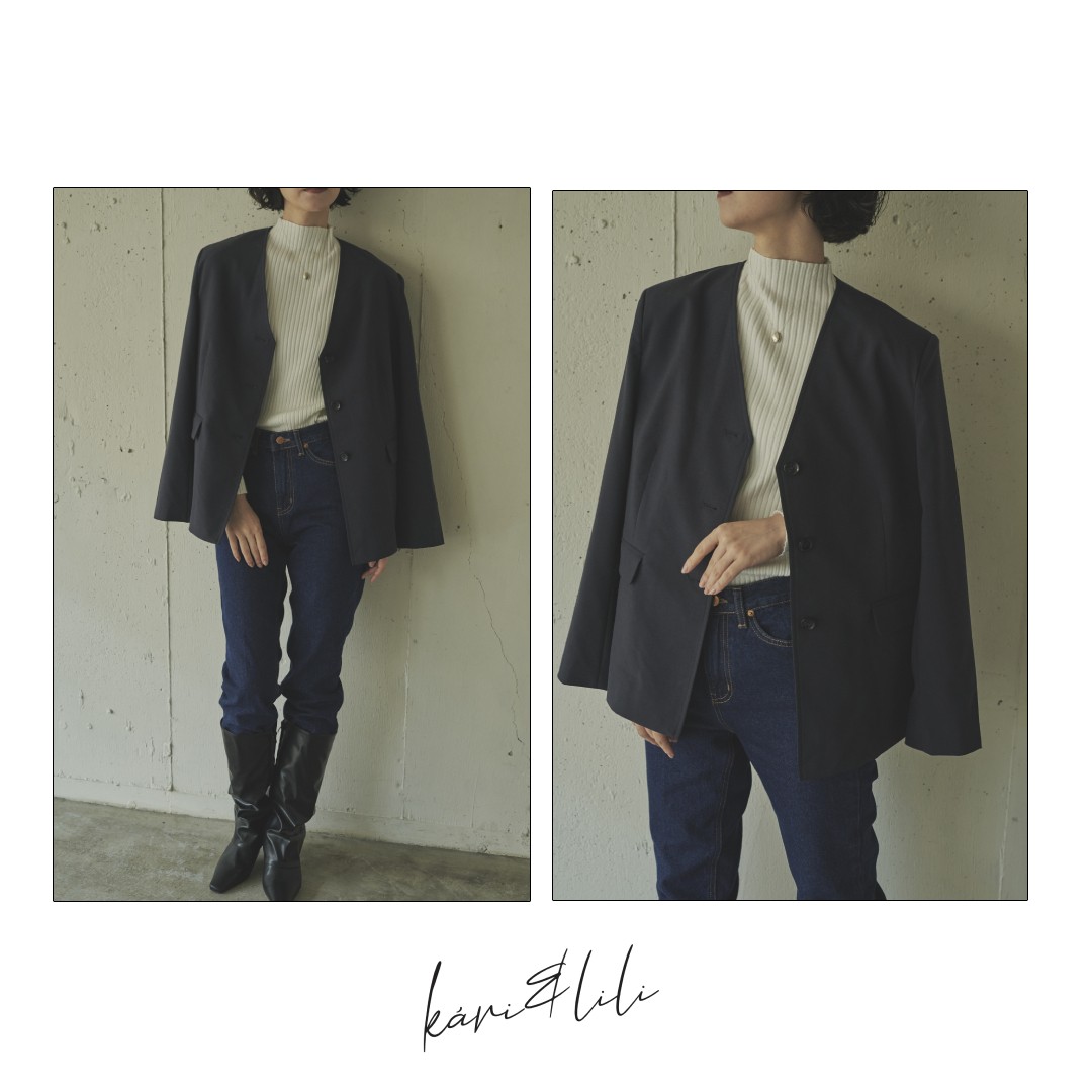 ▷テーラードジャケット￥10,450 taxincheck/dark blue品番：WW280021B001ブランドオリジナルアイテム。#kariandlili #kari #カウリアンドリィリィ #カウリ #トレンド #トレンドアイテム #30代コーデ #20代コーデ #大人ファッション #大人スタイル #大人コーデ #大人カジュアル #大人フェミニン #高見え #高見えアイテム #大人のプチプラ #大人プチプラコーデ #ジャケット #ノーカラージャケット #ジャケットコーデ #ジャケットスタイル #ジャケット着回し