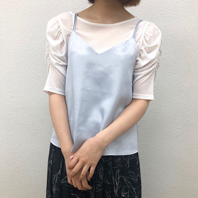 .﻿【new arrival】﻿﻿?RS037523T002 サテンキャミ﻿SET▷¥2,900+tax ﻿(店舗入荷中.オンライン近日入荷予定)﻿﻿∥color∥﻿gray / green / beige﻿﻿#retrogirl#retrogirl2020ss﻿#レトロガール#レトロガールコーデ﻿﻿#サテンキャミトップス#サテンキャミ