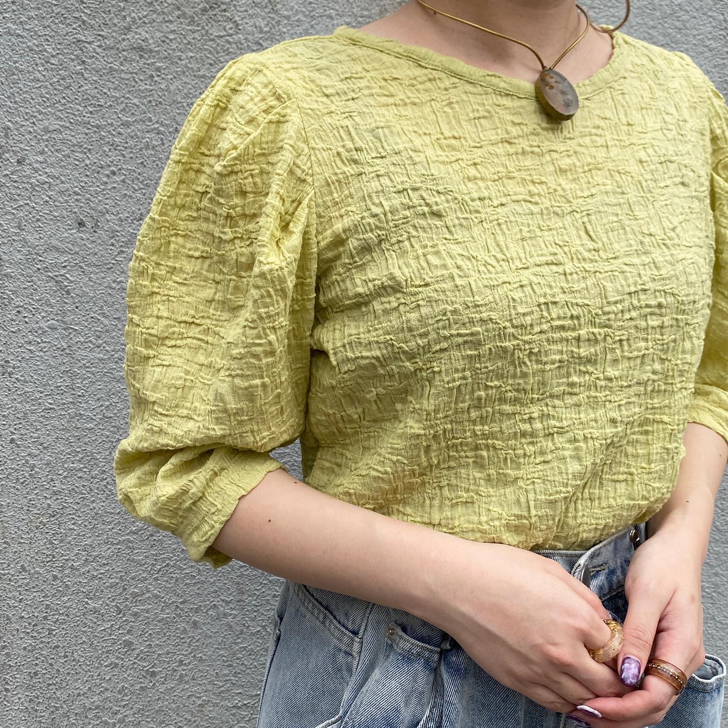 .【new arrival】﻿﻿﻿?RE0564117T001ﾜｯｼｬｰﾊﾟﾜｼｮﾙTee▷¥1,700+tax﻿(店舗今週入荷.オンライン近日入荷予定)﻿﻿∥color∥﻿ white / yellow / black ﻿#retrogirl_style#retrogirl2020ss﻿#レトロガール#レトロガールコーデ#パワショル#パワショルT#袖パフ#ワッシャー#デザインTシャツ