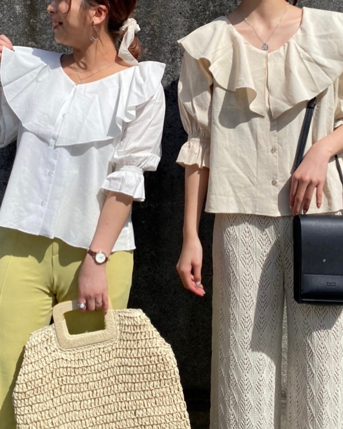 .【new arrival】﻿﻿﻿? RM137523T002ﾌﾘﾙ襟2WAYﾌﾞﾗｳｽ(店舗入荷.オンライン近日入荷) ﻿∥color∥﻿ white / beige / blackおおきな襟は小顔効果もあり、前後2WAYで着用できて着回しも◯#retrogirl_ootd#レトロガール#レトロガールコーデ#トレンドファッション#プチプラコーデ#フリル #フリルブラウス #襟 #襟付きブラウス #ブラウスコーデ #イエローコーデ  #ニットパンツ #セミフレアパンツ #夏カラー #夏コーデ #2021ss#低身長コーデ  #高身長コーデ