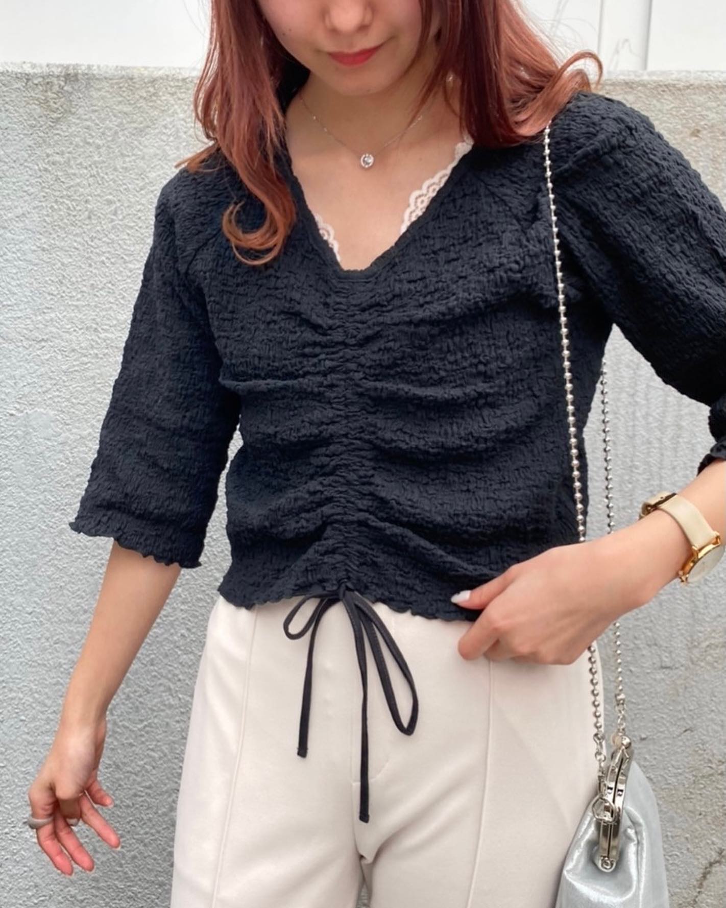 .【New arrival】﻿﻿﻿? RM156411T001 ﾜｯｼｬｰﾄﾞﾛｽﾄTee▷¥2,090(税込)(店舗今週入荷.オンライン近日入荷) ﻿∥color∥﻿white / grey / green / black短めの丈感でﾊｲｳｴｽﾄﾎﾞﾄﾑとの相性◎ﾜｯｼｬｰ素材が今年らしい#retrogirl_ootd#レトロガール#レトロガールコーデ#トレンドファッション#プチプラコーデ#ドロスト #ワッシャー #ショート丈 #短丈トップス #モノトーンコーデ#夏カラー #夏コーデ #2021ss