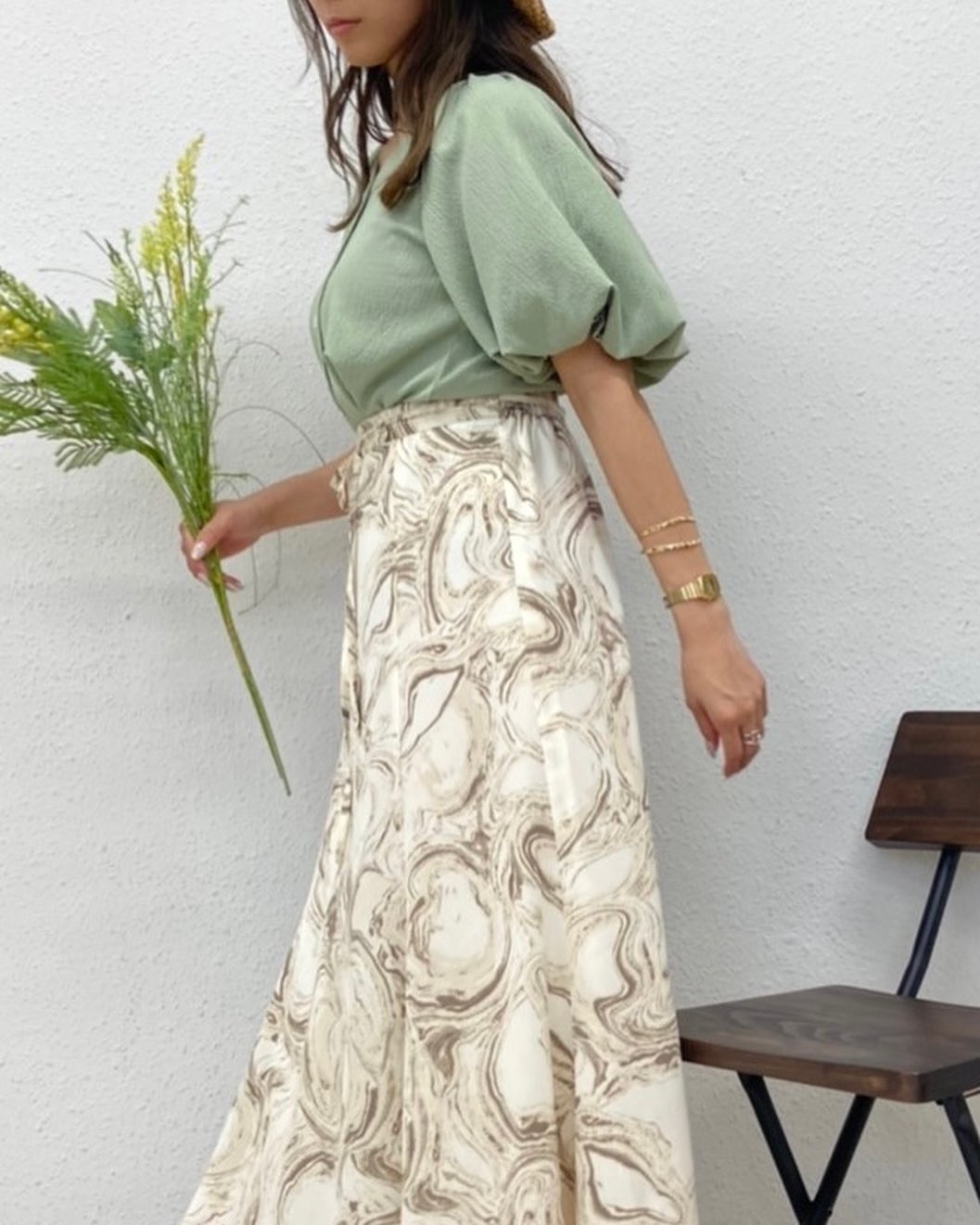 .【New arrival】﻿﻿﻿? RM141511G003 5分袖ﾊﾟﾌｽﾘｰﾌﾞTee▷¥2,530(税込)(店舗今週入荷.オンライン近日入荷) ﻿∥color∥﻿ white / green / grey大きな袖は小顔効果にもﾎﾞﾄﾑはｽﾘﾑなものだとよりｽﾀｲﾙｱｯﾌﾟに#retrogirl_ootd#レトロガール#レトロガールコーデ#トレンドファッション#プチプラコーデ#パフ袖 #ボリューム袖 #グリーンコーデ #マーブル柄 #マーメイドスカート #夏カラー #夏コーデ #2021ss