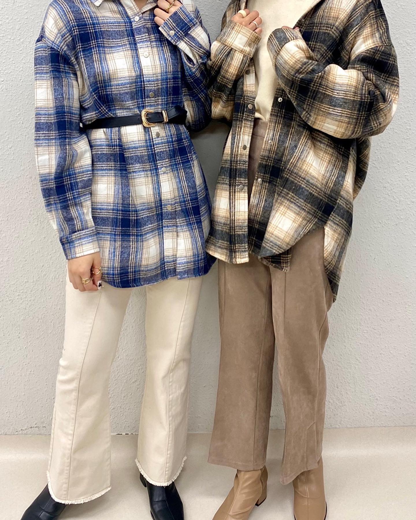 ｲﾝｽﾀﾗｲﾌﾞご紹介ｱｲﾃﾑ【New arrival】? RW136623B002 ﾄﾞｯﾄ釦BIGｼｬﾂ▷¥3,190(税込)(今週入荷.オンライン近日入荷) ∥color∥brown / blue / green#retrogirl_ootd#レトロガール#レトロガールコーデ#トレンドファッション#プチプラコーデ#秋カラー #秋コーデ #2021awfsfair #2021aw #チェックシャツ #チェックシャツコーデ
