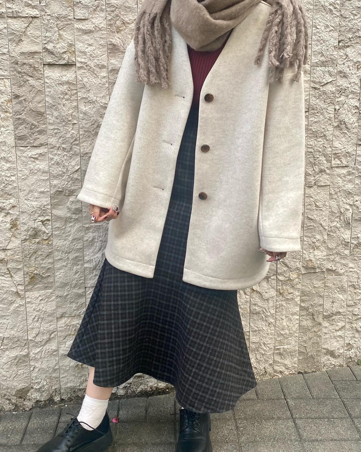 【New arrival】? RU234832N001メルトンコクーンコート▷¥6,490(税込)(店舗.ｵﾝﾗｲﾝ入荷中)∥color∥white / yellow / brown #retrogirl_ootd#レトロガール#レトロガールコーデ#トレンドファッション#プチプラコーデ #冬カラー　#冬コーデ　#ニット #マーメイドスカート #コート　#コートコーデ