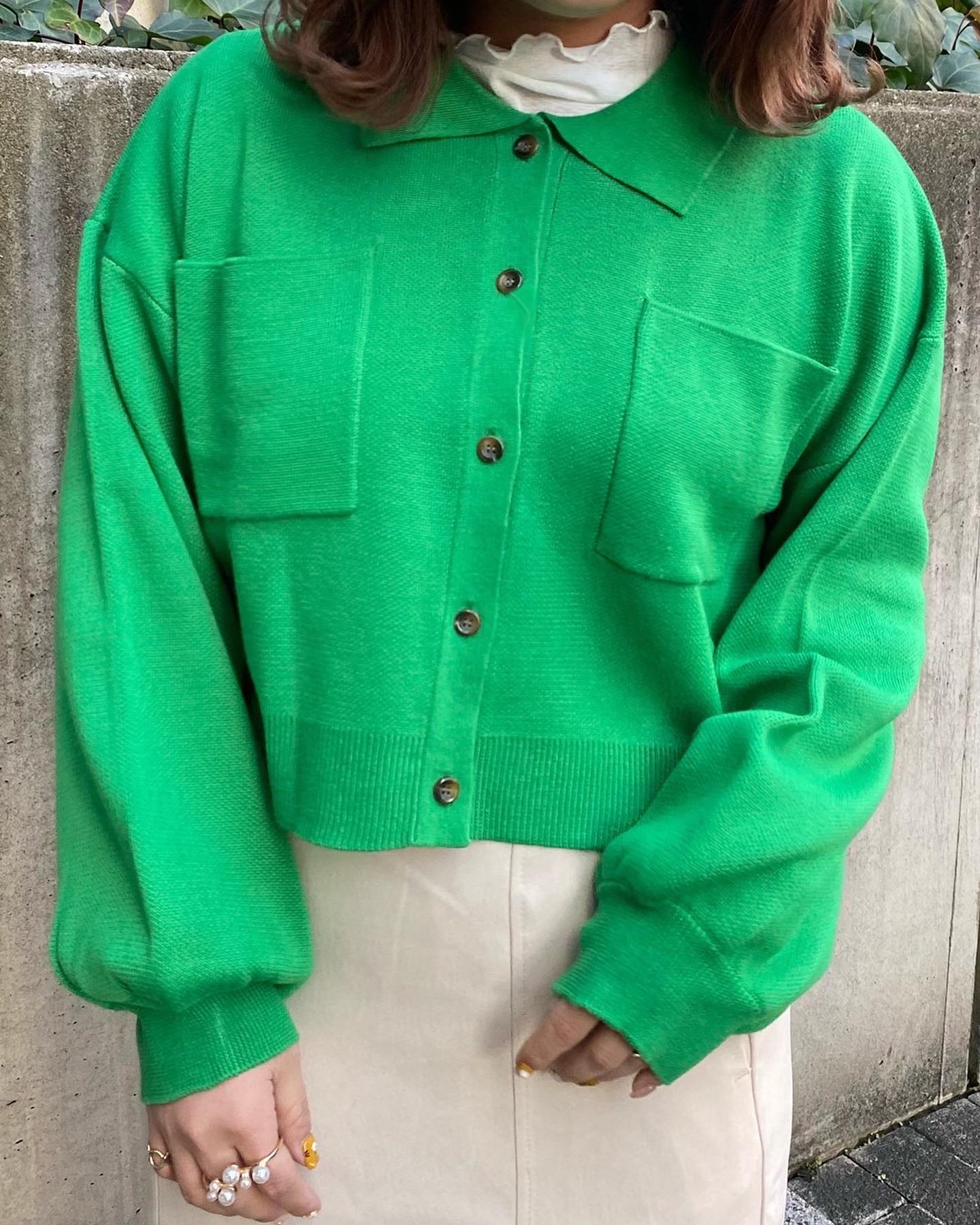 【New arrival】? RP256412S001衿ﾎﾟｹｼｮｰﾄｶｰﾃﾞｨｶﾞﾝ▷¥3,190(税込)(店舗今週入荷.ｵﾝﾗｲﾝ近日入荷)∥color∥white /  pink / green / blue#retrogirl_ootd#レトロガール#レトロガールコーデ#トレンドファッション#プチプラコーデ #春カラー　#春コーデ　#カーディガン#カーディガンコーデ