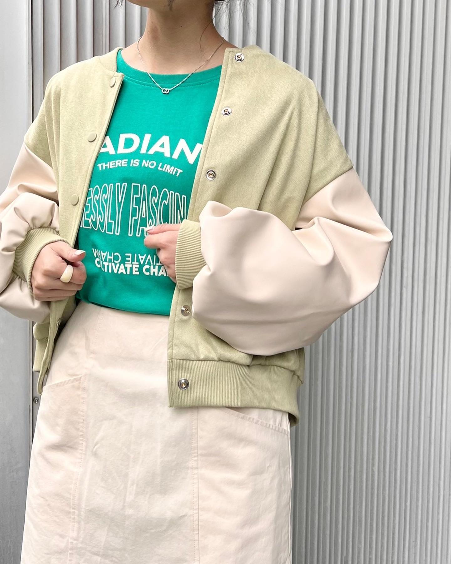 【New arrival】? RP280021B002ｽﾀｼﾞｬﾝ▷¥5,390(税込)(店舗.ｵﾝﾗｲﾝ入荷中)∥color∥gray /  green / blue#retrogirl_ootd#レトロガール#レトロガールコーデ#トレンドファッション#プチプラコーデ #春カラー　#春コーデ　#ワンピース#スタジャン　#スタジャンコーデ