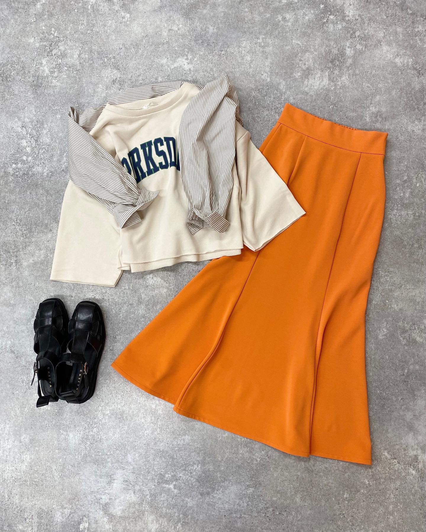 【new arrival】? RM256631B002ﾘｯﾌﾟﾙﾏｰﾒｲﾄﾞﾌﾚｱｽｶｰﾄ▷¥3,190(税込)(店舗今週入荷.ｵﾝﾗｲﾝ近日入荷)∥color∥orange / green / black#retrogirl_ootd #レトロガール #レトロガールコーデ #プチプラアイテム #プチプラファッション #プチプラコーデ #春アイテム #春コーデ #トレンドアイテム #トレンドファッション #カラーコーデ #カラーアイテム #カラーファッション#リップルスカート　#マーメイドスカート
