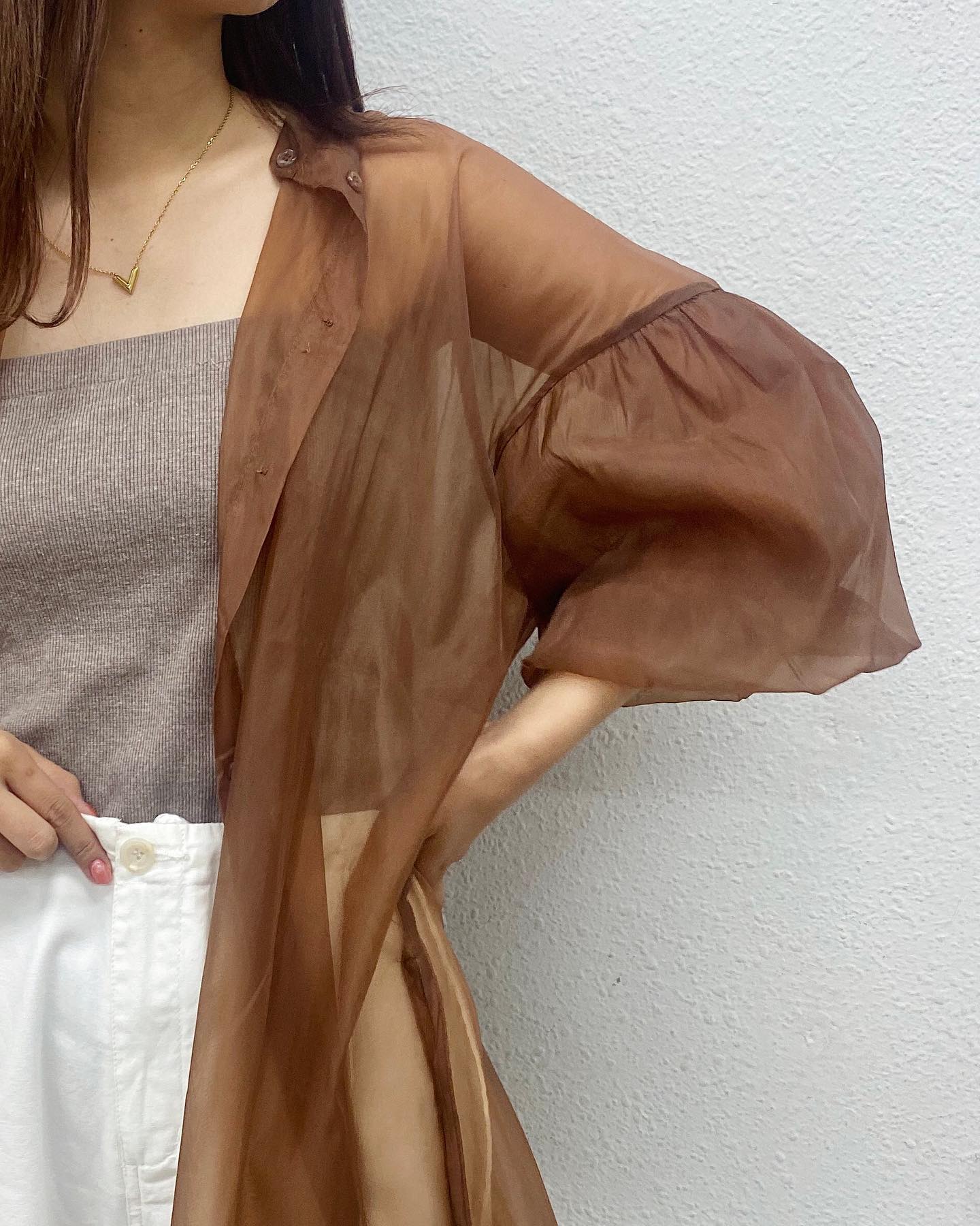 【new arrival】⁡? RE219423G001袖ﾊﾞﾙｰﾝｵｰｶﾞﾝｼﾞｰﾌﾞﾗｳｽ▷¥3,630(税込)(店舗今週入荷.ｵﾝﾗｲﾝ近日入荷)gray / green / brown #retrogirl_ootd #レトロガール #レトロガールコーデ #プチプラアイテム #プチプラファッション #プチプラコーデ #夏アイテム #夏コーデ #秋アイテム　#秋カラー　#トレンドファッション #オーガンジーブラウス　#オーガンジー#袖バルーン