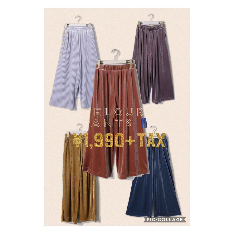.1枚でおしゃれ度UP︎..ベロアパンツはもうお持ちですか？..RETRO GIRL各店では.定番のワイドな形からクラッシュベロアや.プリーツ加工のベロアパンツなど多数ご用意.カラーも豊富で迷っちゃいます??.是非この機会にお気に入りをGETしてください?..ベロアパンツ各種 All¥1,990+tax..#retrogirl#プチプラ#fashion#ベロアパンツ#トレンド
