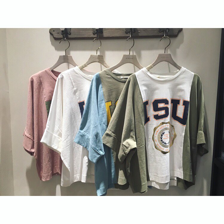 【pick up item】..ワイドなシルエットのリメイク風プリントTEE˚✧₊⁎...color.white,pink,white×green,green×blue...ptワイドBIGTee ¥1,590+税..#retrogirl #ビッグT #リメイク風 #プチプラ