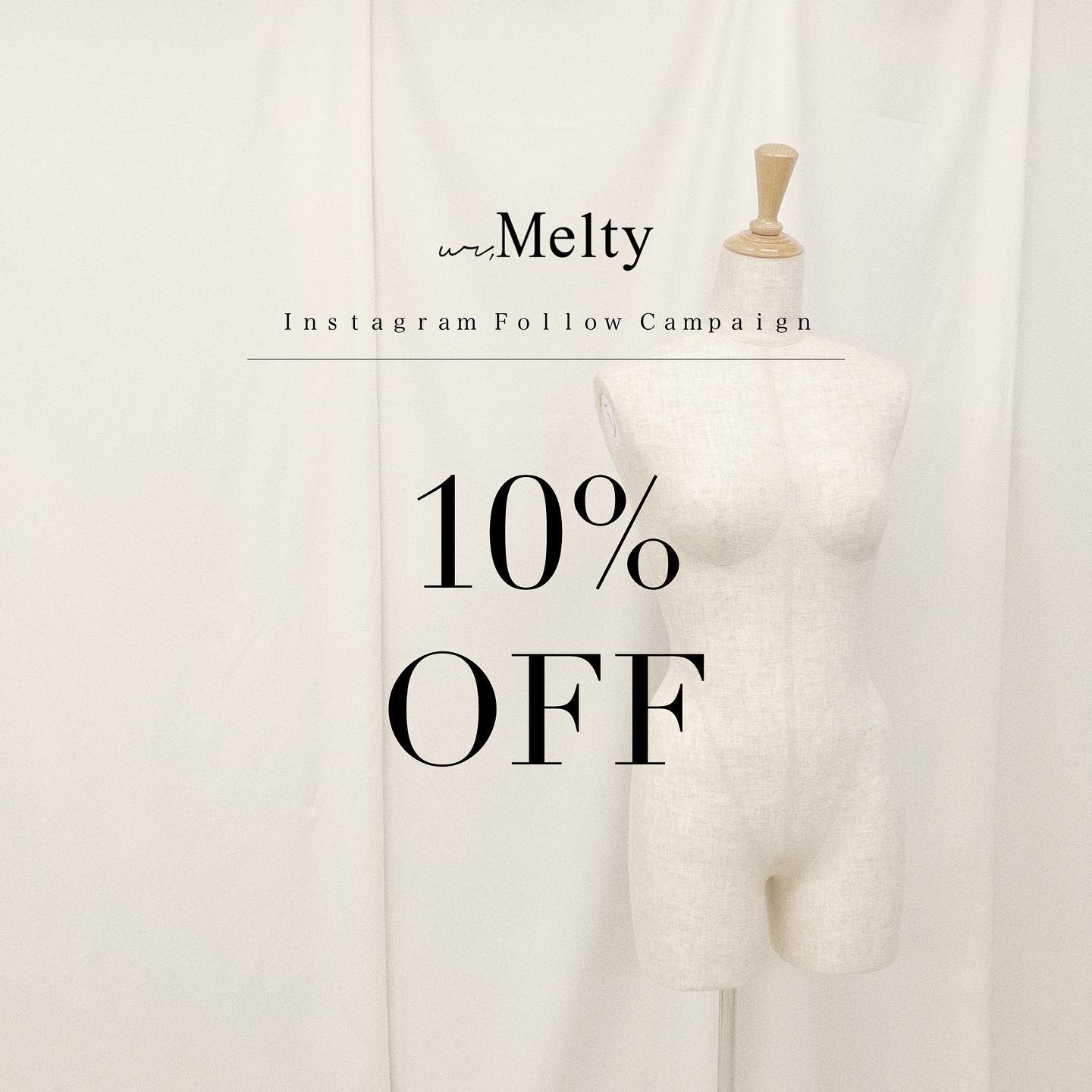 .﻿﻿【Instagram Follow Campaign】﻿﻿﻿ur,Melty公式Instagramをフォローして頂くと﻿新作アイテムも含め10%OFF。﻿レジにてフォロー画面をご提示下さい🧺(現在フォローして頂いている方も対象です)﻿﻿﻿期間 : ～3/31(wed)まで﻿現在実施中♡﻿﻿各店舗ご来店お待ちしております﻿﻿﻿▽実施店舗▽﻿casiTA 仙台エスパル店﻿RETRO GIRL kivi ルミネ池袋店﻿RETRO GIRL LABO ルミネエスト店﻿RETRO GIRL アトレ川崎店﻿RETRO GIRL 河原町オーパ店﻿RETRO GIRL ariaz 梅田ヘップファイブ店﻿RETRO GIRL gallery 天王寺ミオ店﻿RETRO GIRL ソラリアプラザ店﻿RETRO GIRL 渋谷109鹿児島店﻿RETRO GIRL アミュプラザ宮崎店﻿﻿﻿﻿﻿#ur_melty﻿#ユアメルティ﻿#フォローキャンペーン