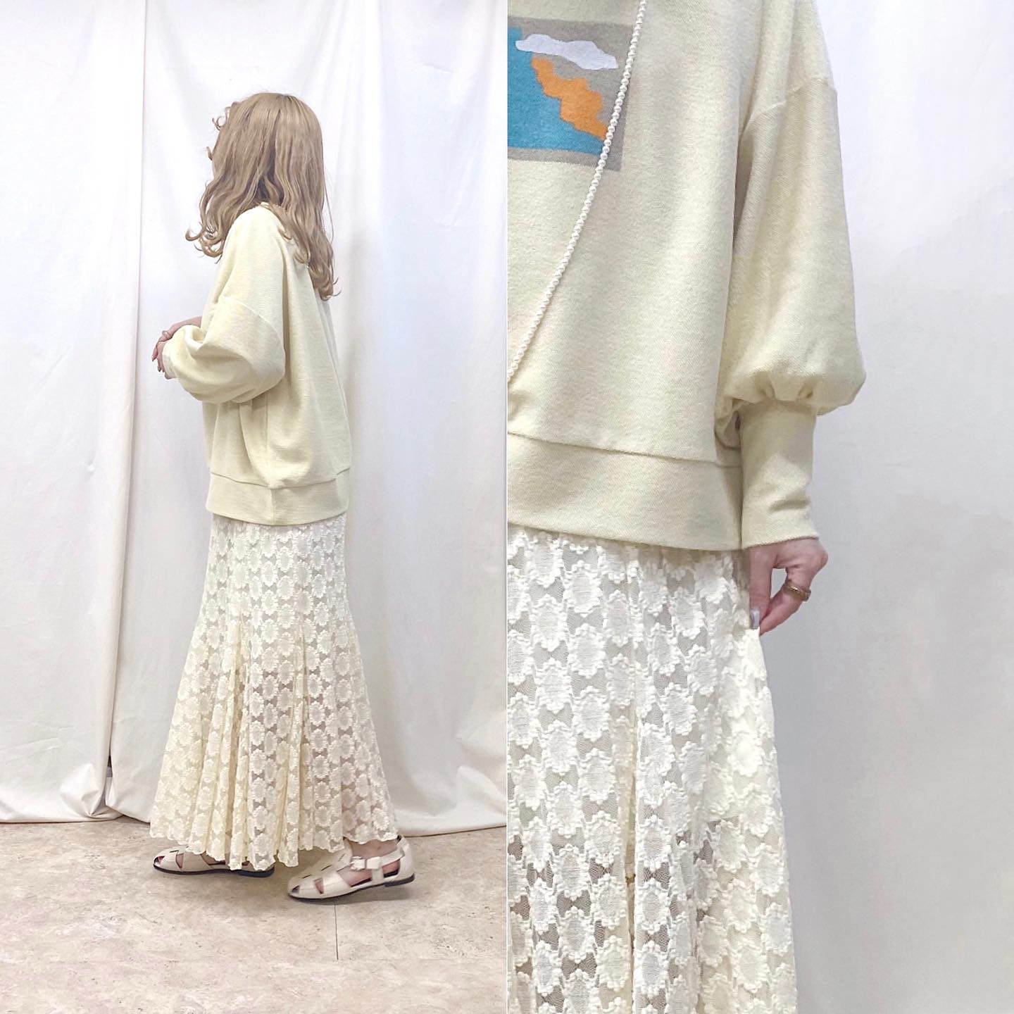 .﻿﻿﻿︎flower lace skirt﻿ ¥5,390﻿﻿来週末に順次店舗入荷🧺﻿詳しくはお近くの店舗まで。﻿オンラインcoming soon...﻿﻿﻿︎nuance art PO﻿ ¥3,850﻿﻿︎long pearl necklace﻿ ¥1,650﻿﻿﻿﻿﻿﻿﻿﻿#ur_melty #ユアメルティ﻿#レーススカート #マーメイドスカート﻿#レーススカートコーデ #スカートコーデ﻿#ロングパールネックレス﻿#春コーデ #韓国ファッション #韓国風﻿#오오티디 #데일리룩 #패션 #패션스타그램 #옷스타그램﻿#일본패션 #유아멜티 #코디 #코디스타그램