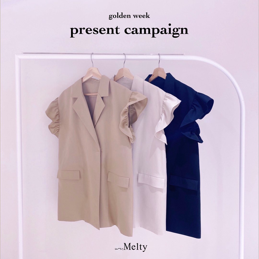 【 golden week  present campaign ️ 】⁡⁡いつもur,Meltyをご愛顧いただきありがとうございます♡⁡⁡今回は素敵なゴールデンウィークを過ごしていただけるようプレゼントキャンペーンをご用意致しました⁡⁡人気の " 肩フリルベスト "︎brown × １︎white × １︎black × １⁡⁡こちらを合計３名様にプレゼント致します♡⁡⁡_______________________________________⁡⁡【 応募方法 】※お１人様１回限り⁡・ @ur_melty  instagramをフォロー⁡・この投稿に "いいね"⁡・この投稿に欲しい番号(１〜３)とカラーをコメント⁡⁡【 応募期間 】4/29(金) 〜 5/8(日)23:59まで⁡⁡【 当選発表 】5/9(月)にストーリーズで当選発表を行います。⁡⁡【 注意事項 】・応募期間外の投稿は全て無効とさせて頂きます。・応募方法に誤りがある場合は全て無効とさせて頂きます。・当選に関するお問い合わせは一切受け付けておりません。・販売商品とは一部異なる場合がございます。・発送は国内の方に限らせて頂きます。⁡⁡沢山のご応募お待ちしております♡⁡⁡⁡⁡ur,Melty⁡⁡⁡⁡⁡⁡⁡#ur_melty #ユアメルティ #ベスト #フリルベスト #デザインベスト #フリルアイテム #ベストアイテム #ベストコーデ #春ベスト #フリルベストコーデ #韓国っぽ #韓国っぽコーデ #韓国ファッション #韓国風 #プレゼントイベント #プレゼント応募 #プレゼントキャンペーン #プレキャン #プレゼントキャンペーン実施中 #プレゼント企画 #プレゼント企画実施中 #ゴールデンウィーク企画 #ゴールデンウィークキャンペーン #ゴールデンウィーク